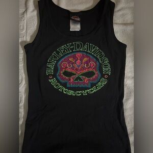 Harley Davidson tank top M gorgeous neon colors beaded.